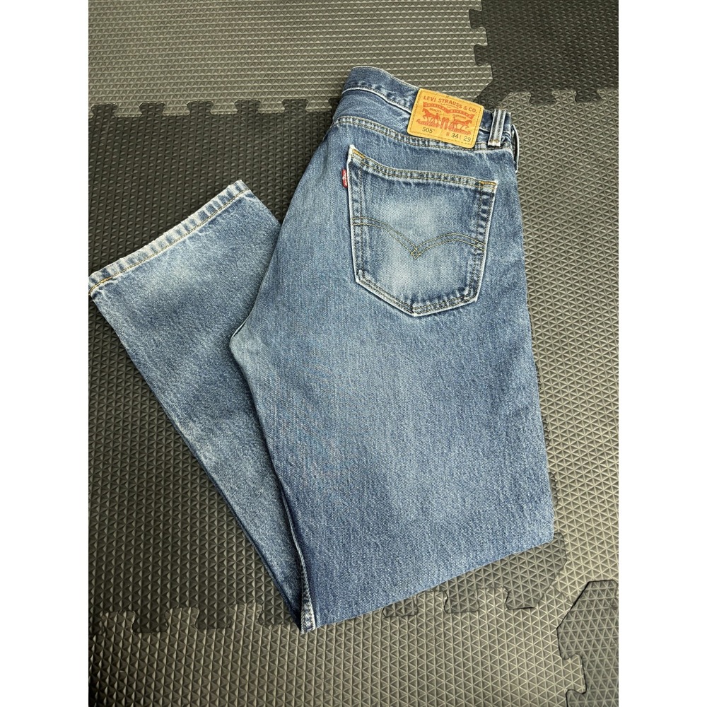 Levi's 505 Men's Regular Fit Straight Leg Blue Denim Jeans W34 L29 Distressed‎